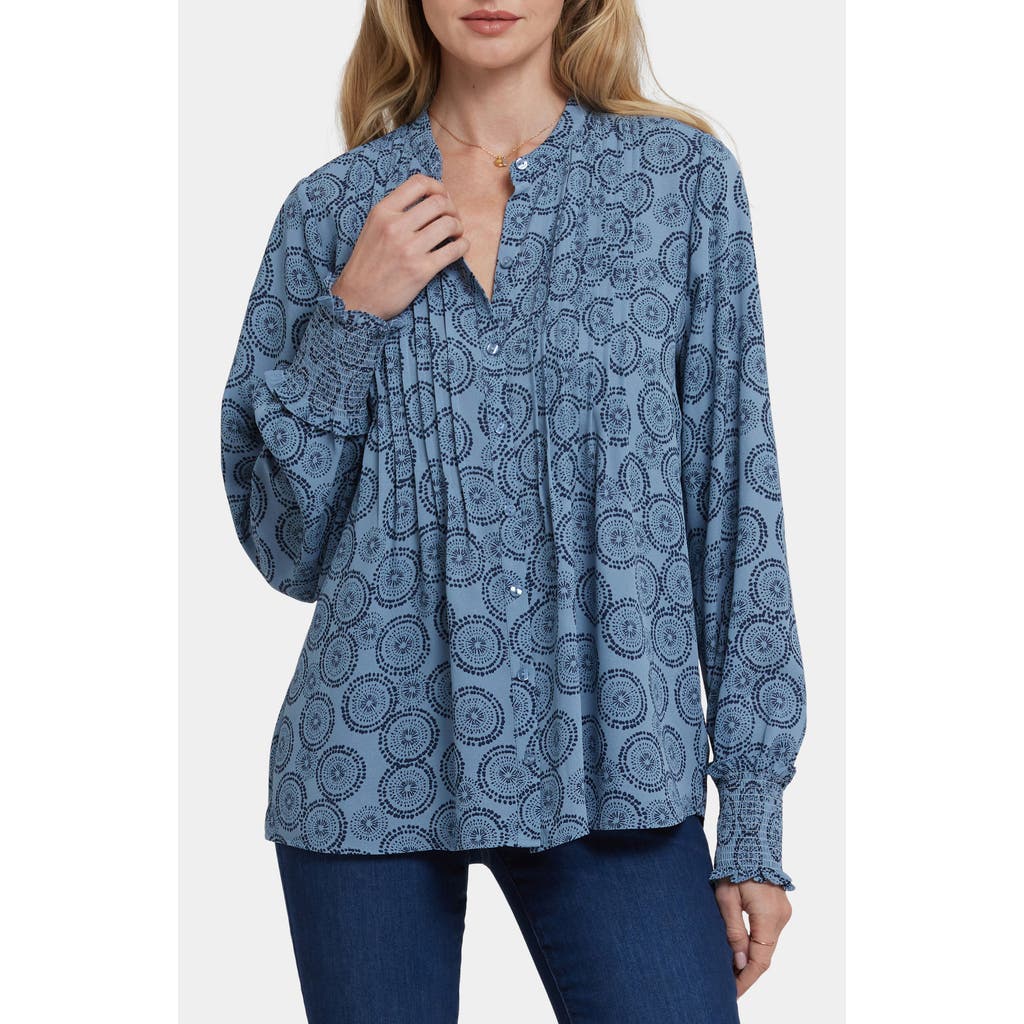 Nydj Pleated Peasant Blouse In Blue