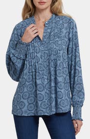 NYDJ Pleated Peasant Blouse