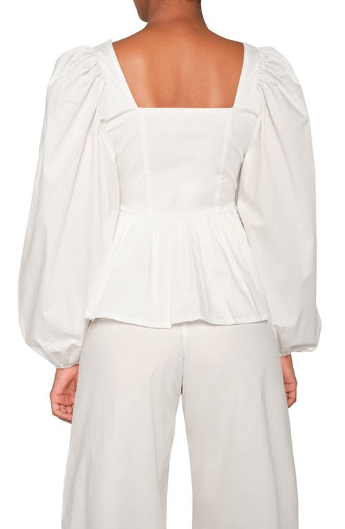 The Lulo Project Hacienda Balloon Sleeve Cotton Peplum Top In White