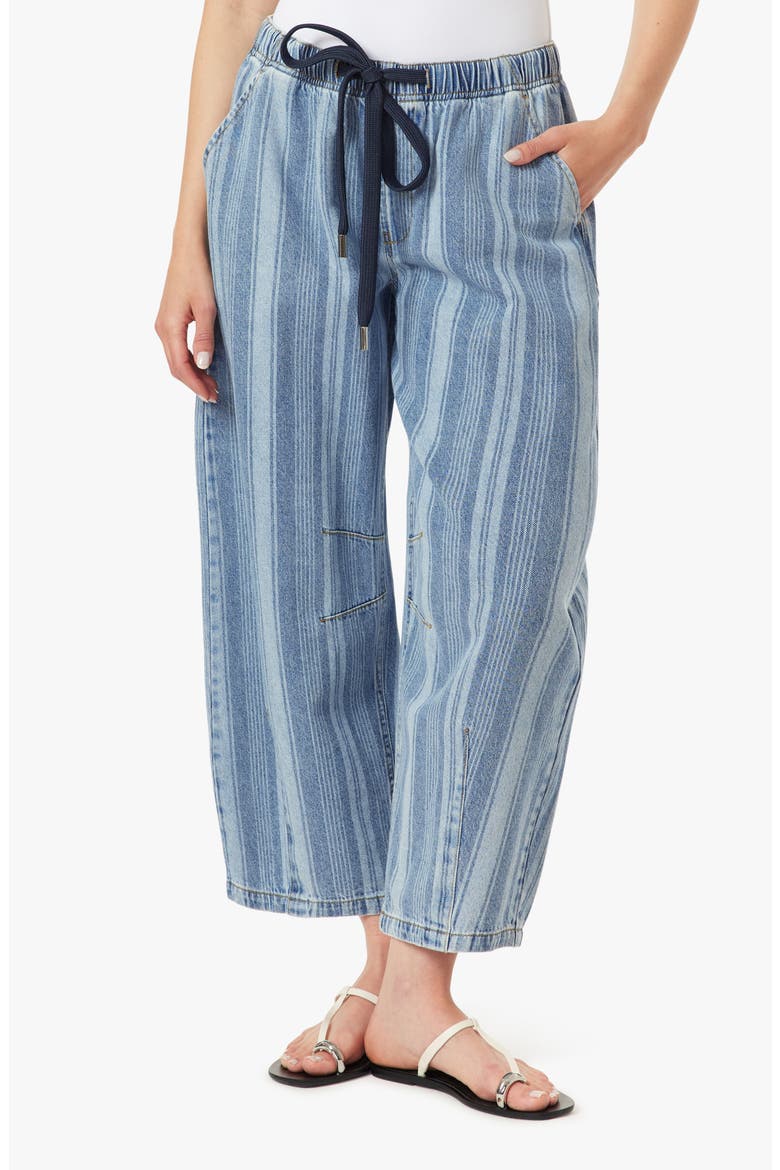 Barrel Leg Pull On Cotton Denim Pants, Main, color, PALOMA STRIPE
