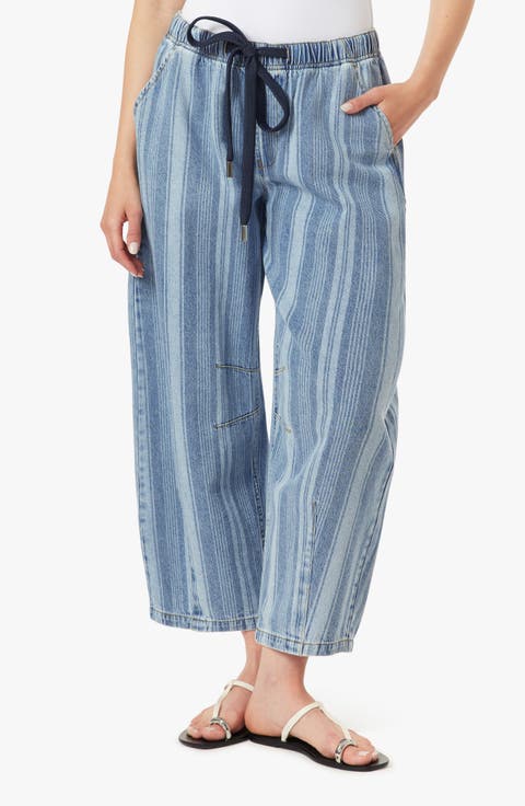 Barrel Leg Pull On Cotton Denim Pants