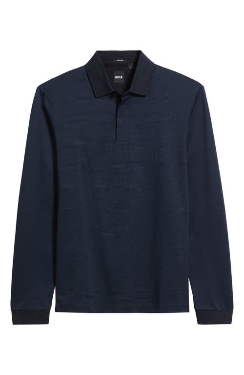Hugo Boss Boss Pado Long Sleeve Cotton Polo In Blue