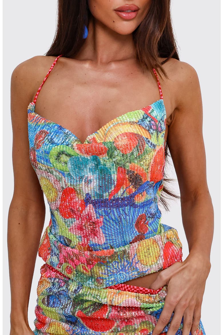 Sequin Cowl Neck Halter Top, Alternate, color, CHERRY SPRITZ