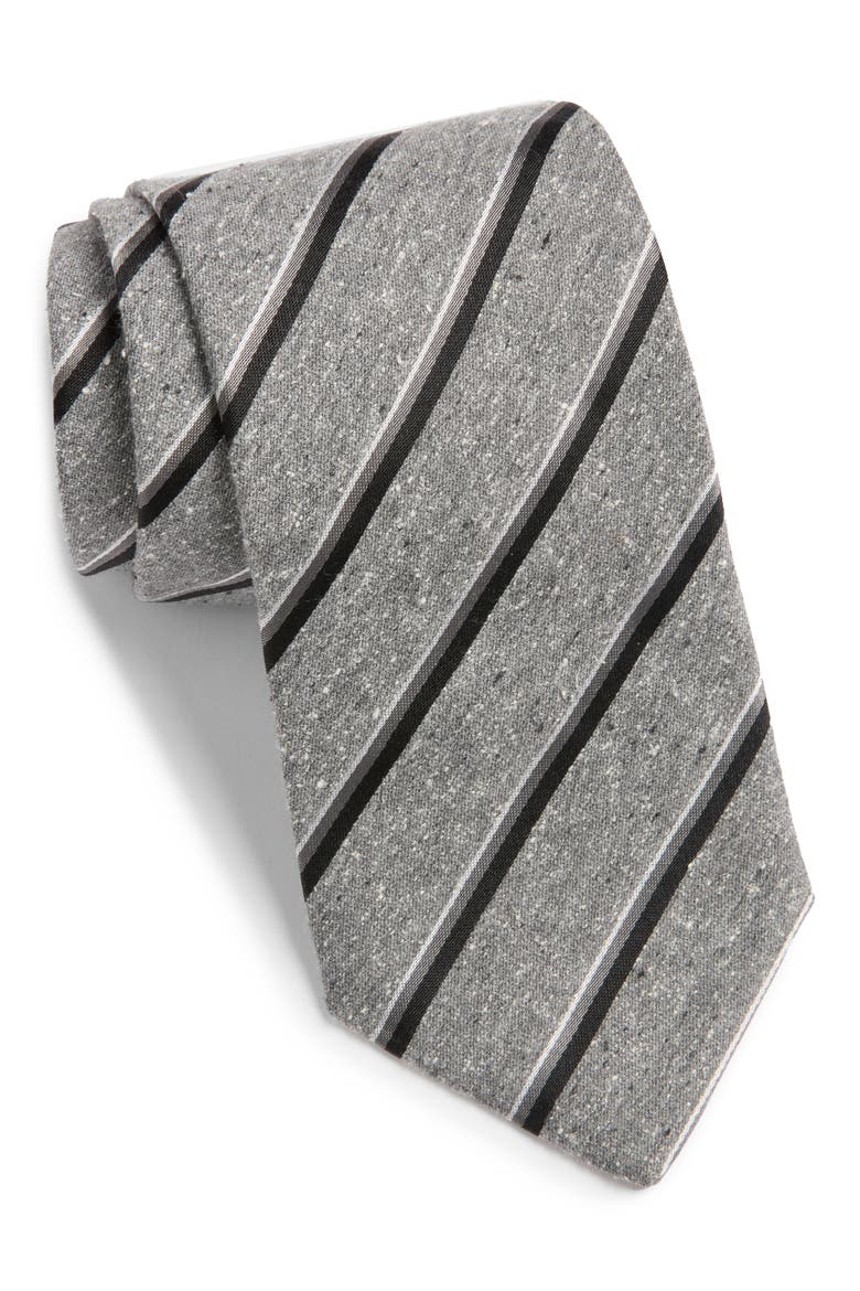 Bourette Silk Stripe Tie, Main, color, GREY