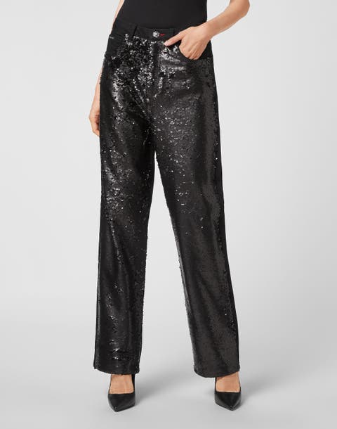 Denim Trousers Super Loose Fit Paillettes Women