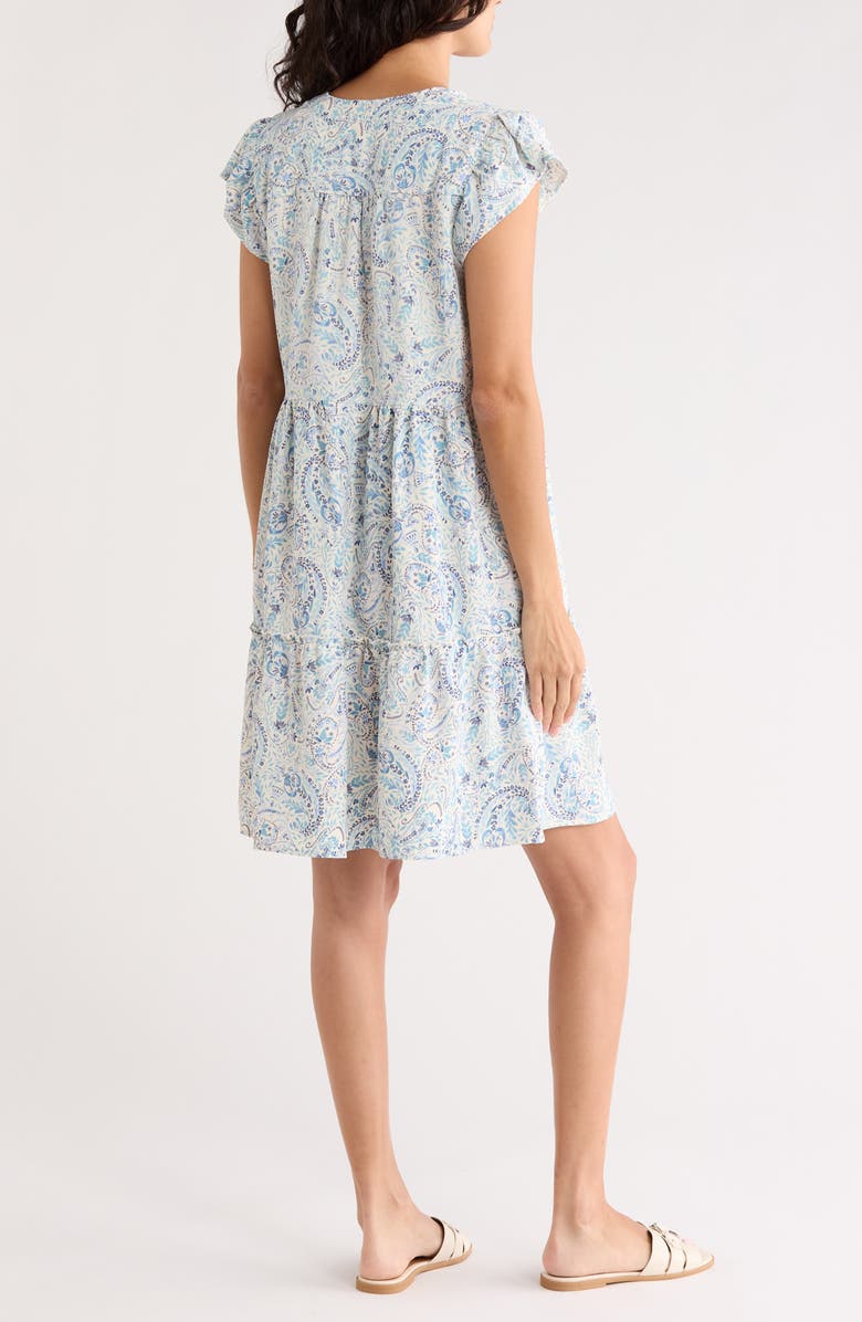 Lucky Brand Flutter Sleeve Tiered Minidress, Alternate, color, Cream Paisely