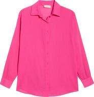 Elan Printed Semisheer Cotton Button-Up Cover-Up Shirt