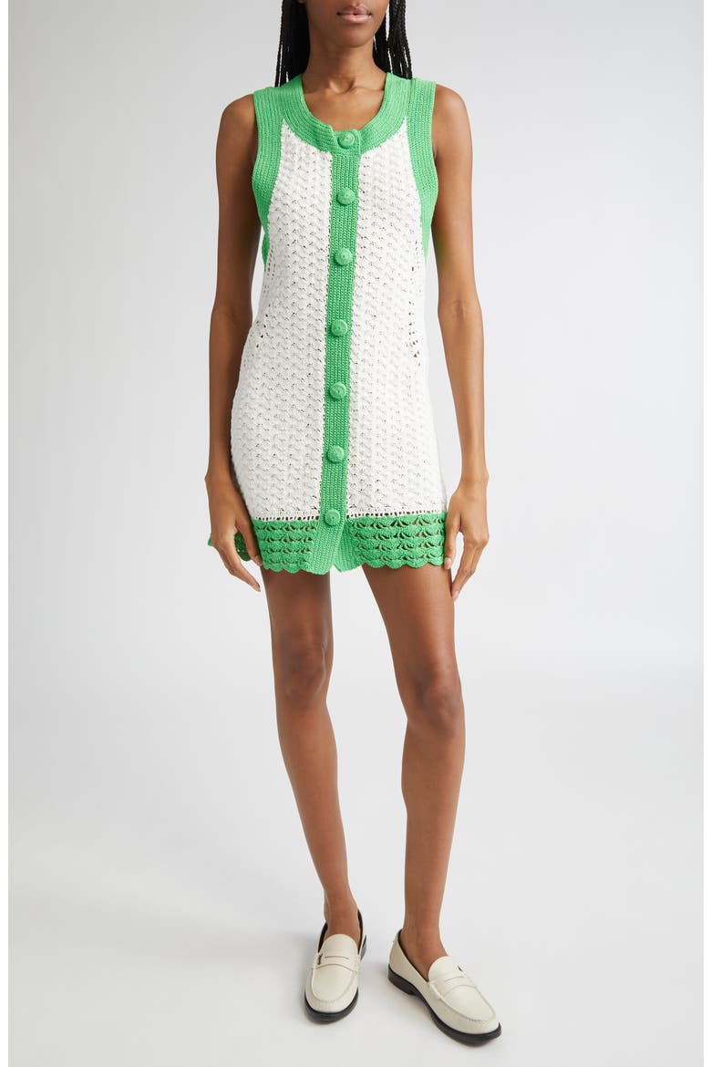 Chelsea Open Stitch Shift Dress, Main, color, IVORY TROPIC GREEN COLORBLOCK