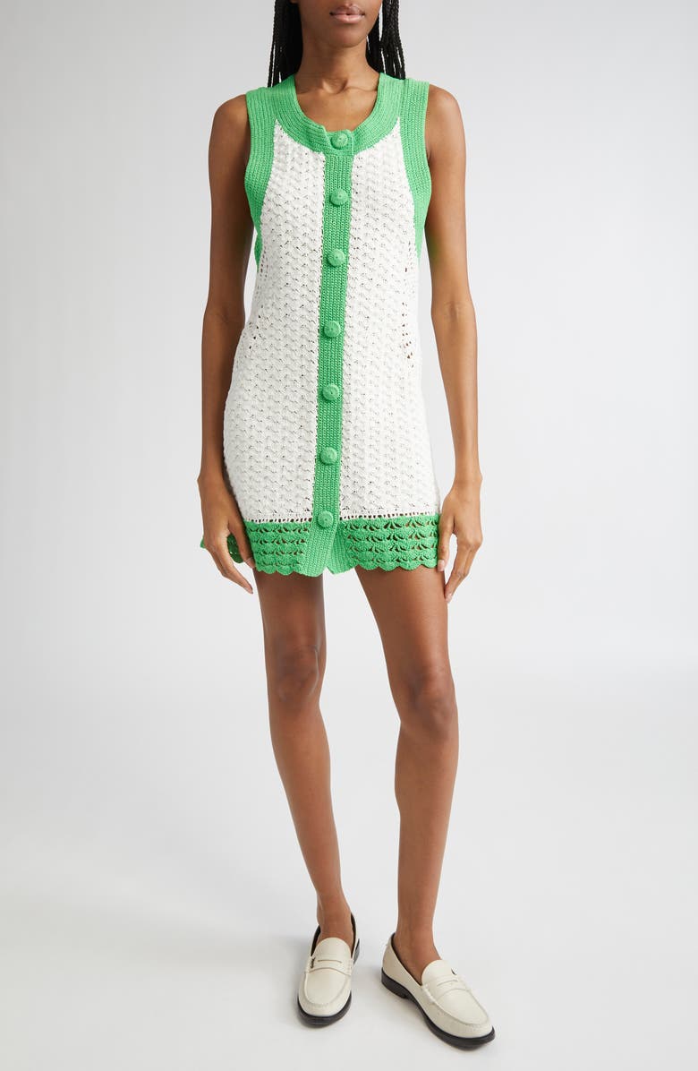 Ramy Brook Chelsea Open Stitch Shift Dress, Main, color, Ivory Tropic Green Colorblock
