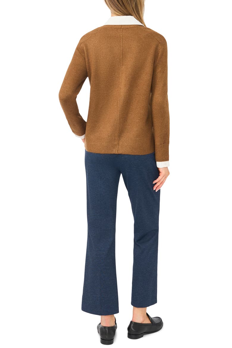 Mixed Media Twofer V-Neck Cardigan, Alternate, color, RICH COGNAC