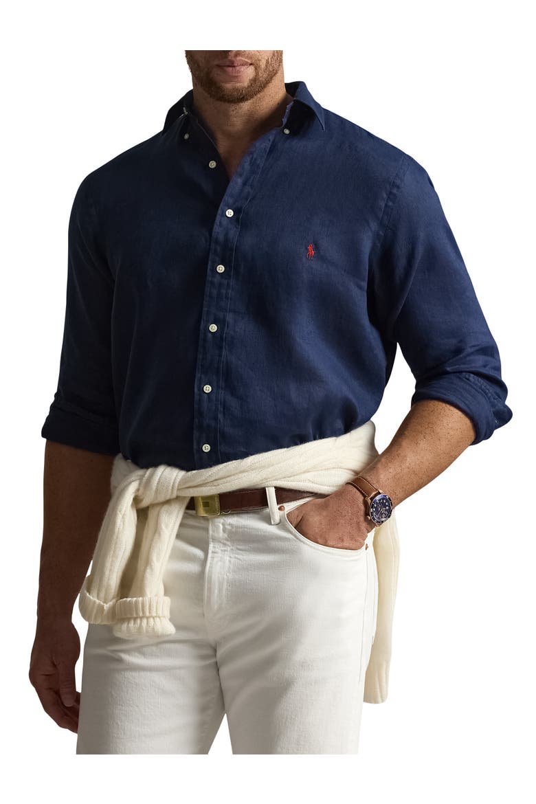 Big & Tall Linen Sport Shirt V2, Main, color, NEWPORT NAVY
