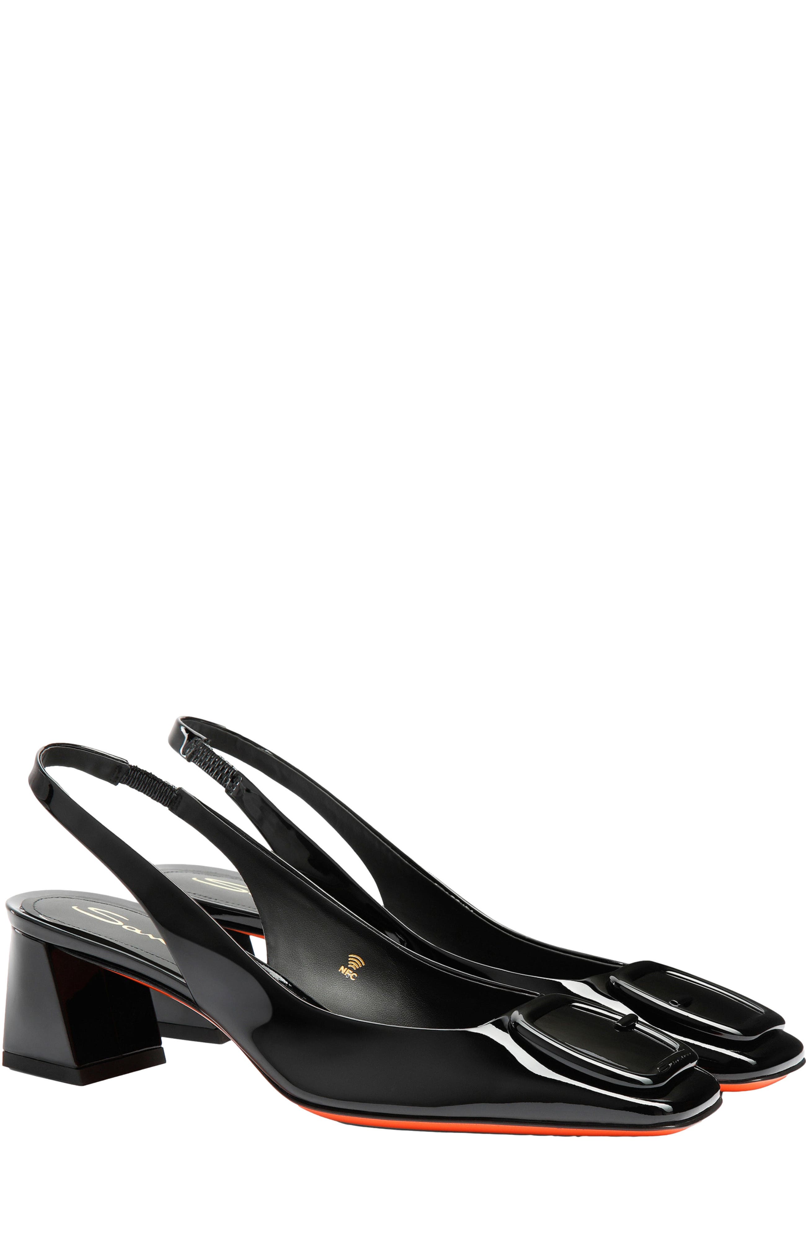 Santoni Women's Lemon Patent Sling Back, Alternate, color, Black