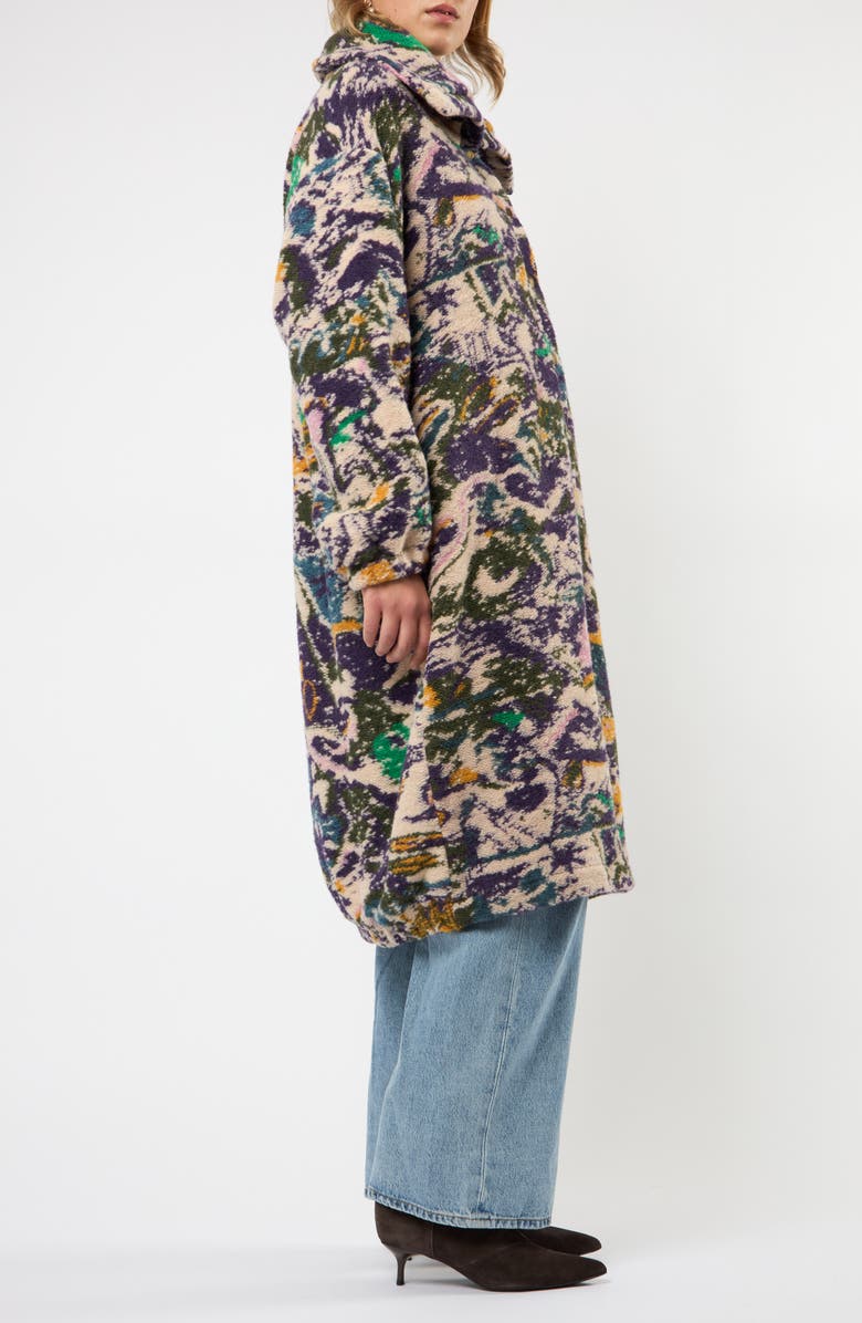 Viens Avec Moi The Aurora Abstract Print Wool Blend Coat, Alternate, color, Purple