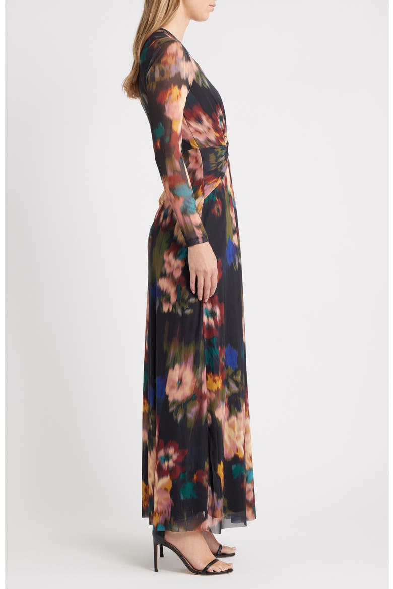 Blurred Floral Twist Front Long Sleeve Mesh Maxi Dress, Alternate, color, BLURRED FLOATING FLORA