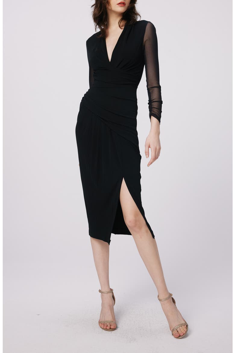 Serina Mixed Media Long Sleeve Dress, Alternate, color, BLACK