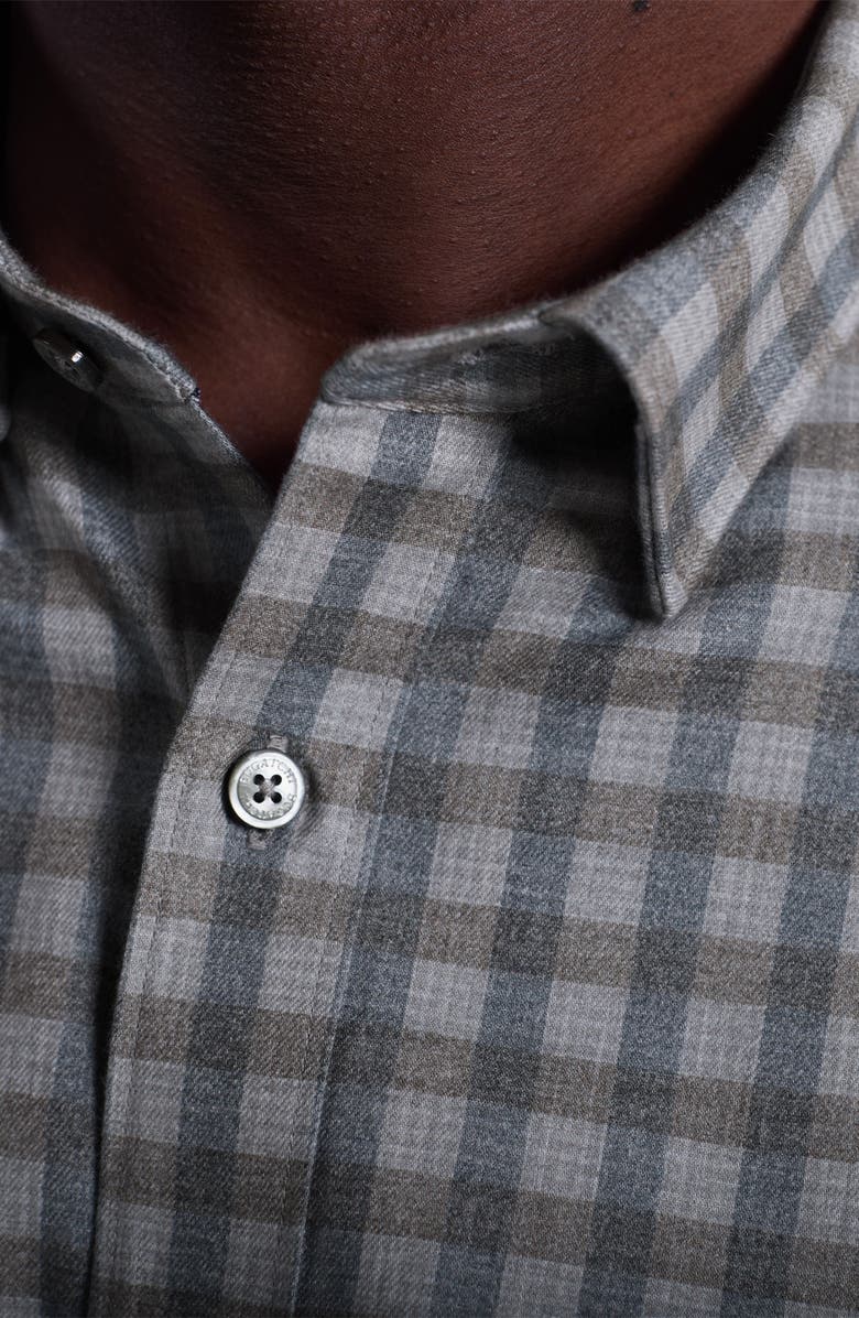 Bugatchi Karl Shaped Fit Plaid Cotton Button-Up Shirt, Alternate, color, Walnut