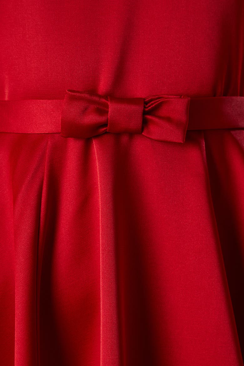Bow Trim V-Neck Volume Skirt Midi Dress, Alternate, color, Red