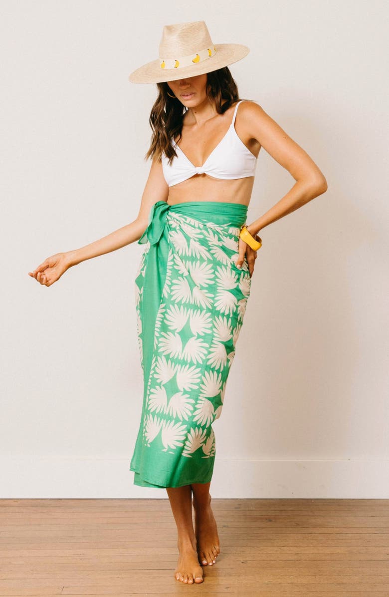 Sunshine Tienda Viridian Tile Print Cotton Sarong, Alternate, color, Green