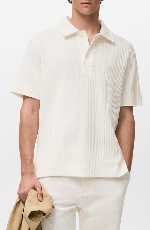 Mango Textured Knit Polo In White