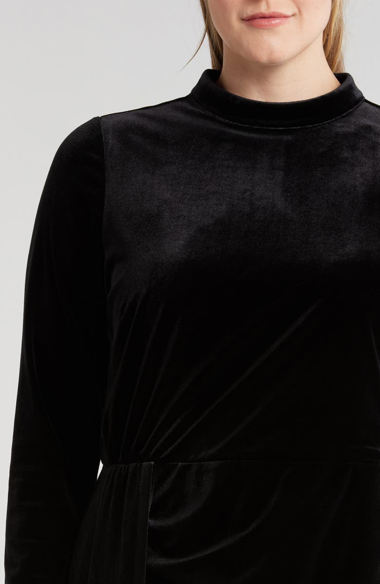 Tahari ASL Ruched Fringe Long Sleeve Stretch Velvet Dress, Alternate, color,