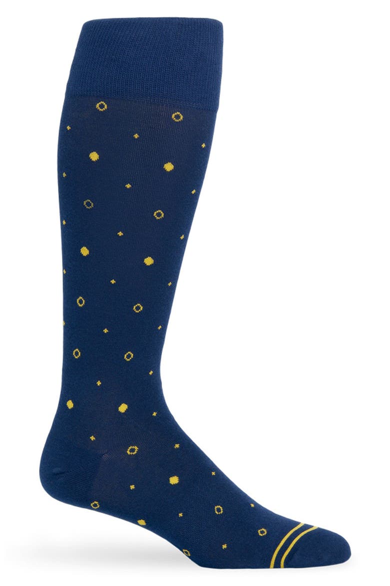 Mixed Dot Mid-Calf Premium Novelty Dress Socks, Main, color, NAVY / GOLD