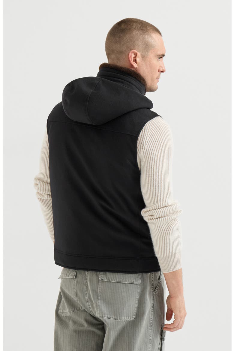 Bonded wool flannel hooded down vest with detachable shearling insert, Alternate, color, Black