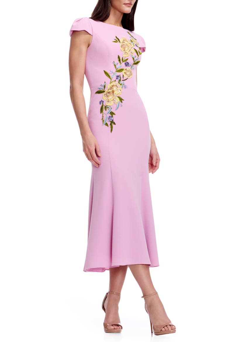 Sheryl Floral Appliqué Midi Cocktail Dress, Alternate, color, LAVENDER MULTI