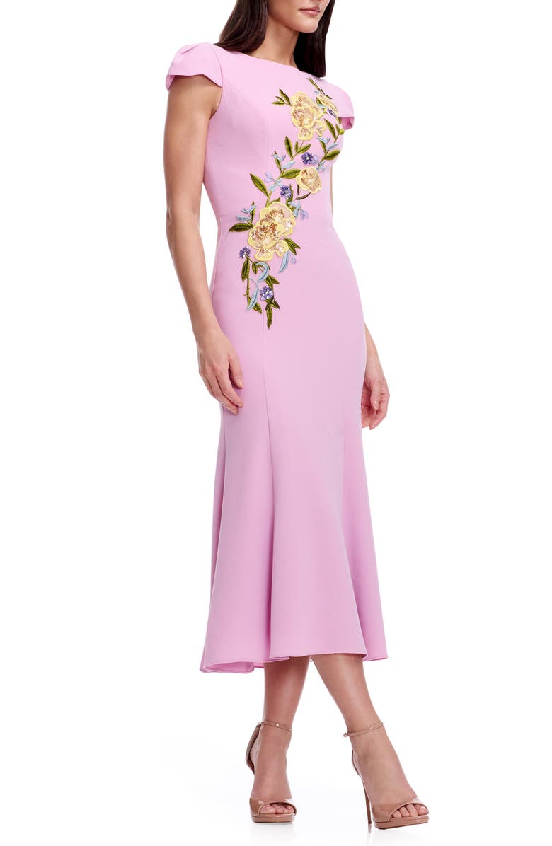 Dress the Population Sheryl Floral Appliqué Midi Cocktail Dress, Alternate, color, Lavender Multi