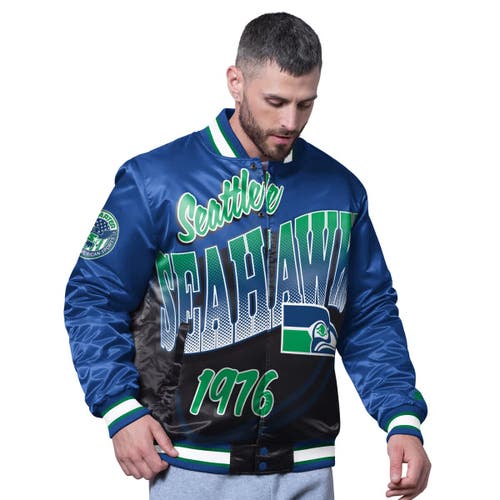 Starter Royal Seattle Seahawks Pass Rush Varsity Full-snap Jacket In Blue