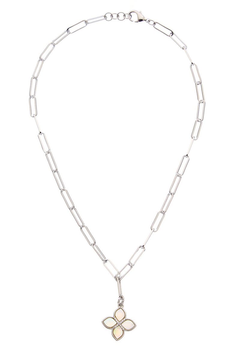 Quatrefoil Pendant Paperclip Chain Necklace, Main, color, WHITE