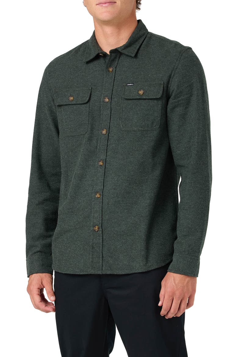 Regent Solid Cotton Flannel Button-Up Shirt, Alternate, color, HUNTER GREEN