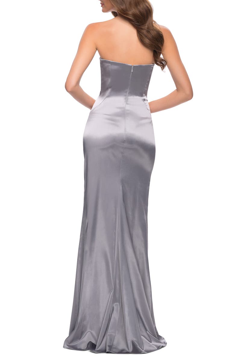 La Femme Strapless Stretch Satin Trumpet Gown, Alternate, color,