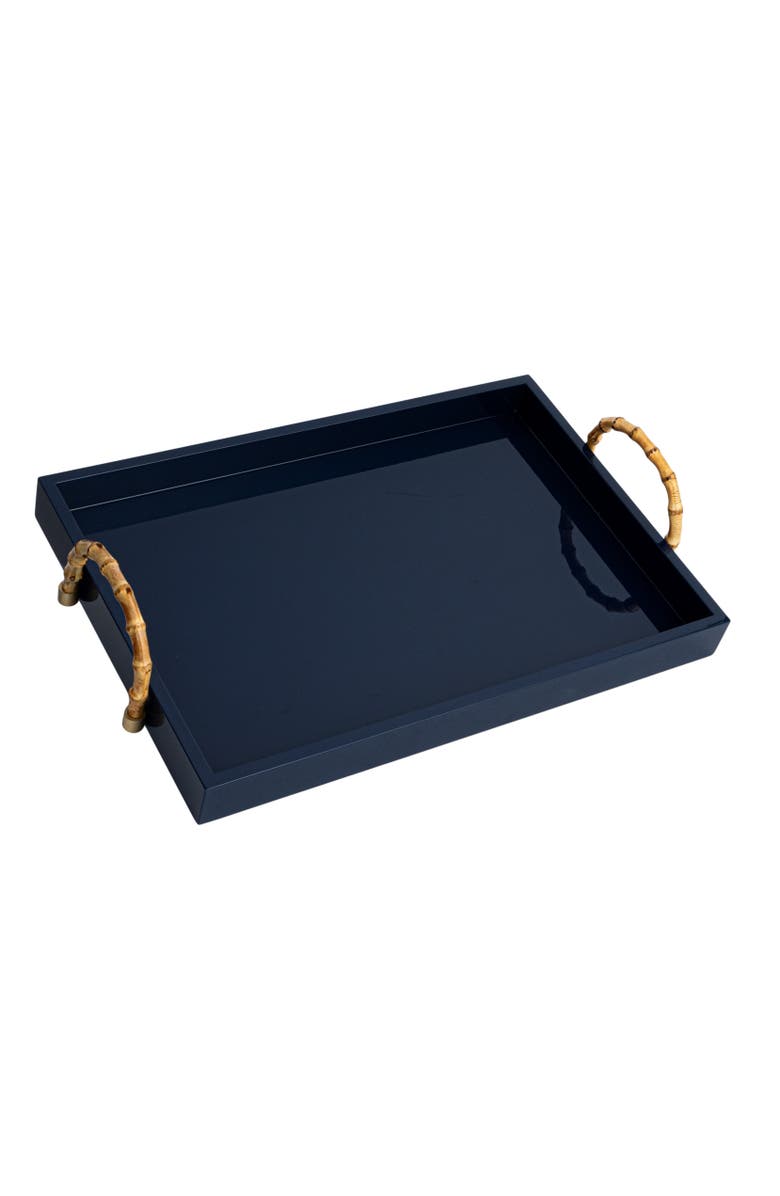 Storied Home Wide Nautical wood Tray, Navy, Main, color, Blue