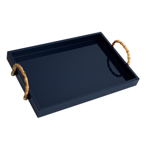 Storied Home Wide Nautical Wood Tray, Navy In Blue