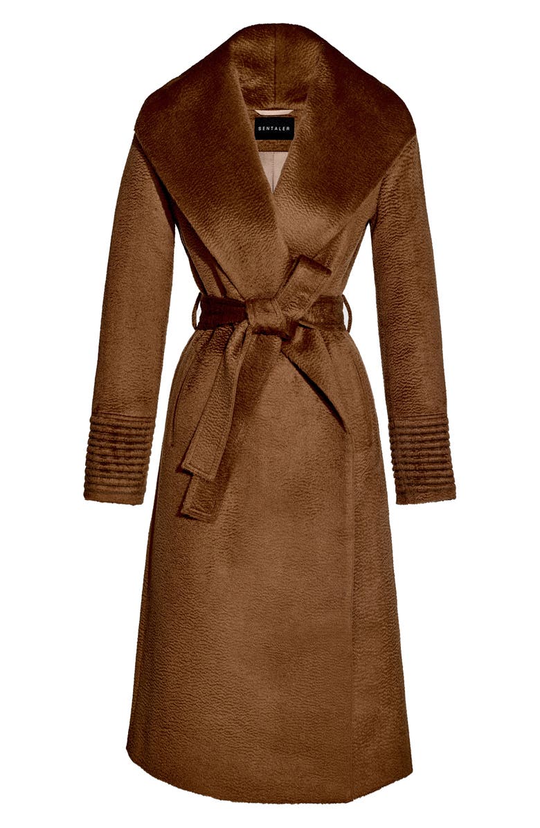 SENTALER Shawl Collar Alpaca & Wool Blend Longline Wrap Coat, Alternate, color, Caramel
