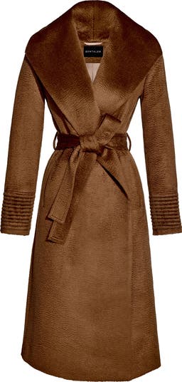 SENTALER Shawl Collar Alpaca & Wool Blend Longline Wrap Coat