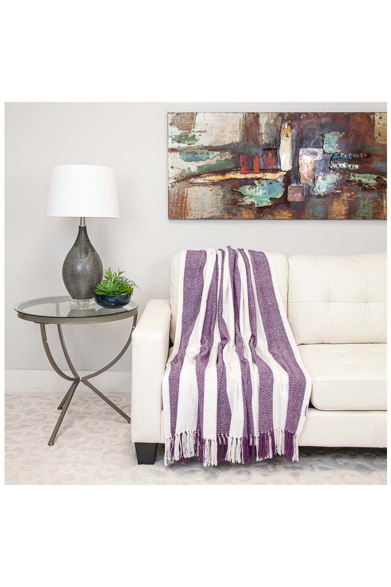 Archee Stripe Fringe Trim Cotton Throw Blanket, Alternate, color, PURPLE