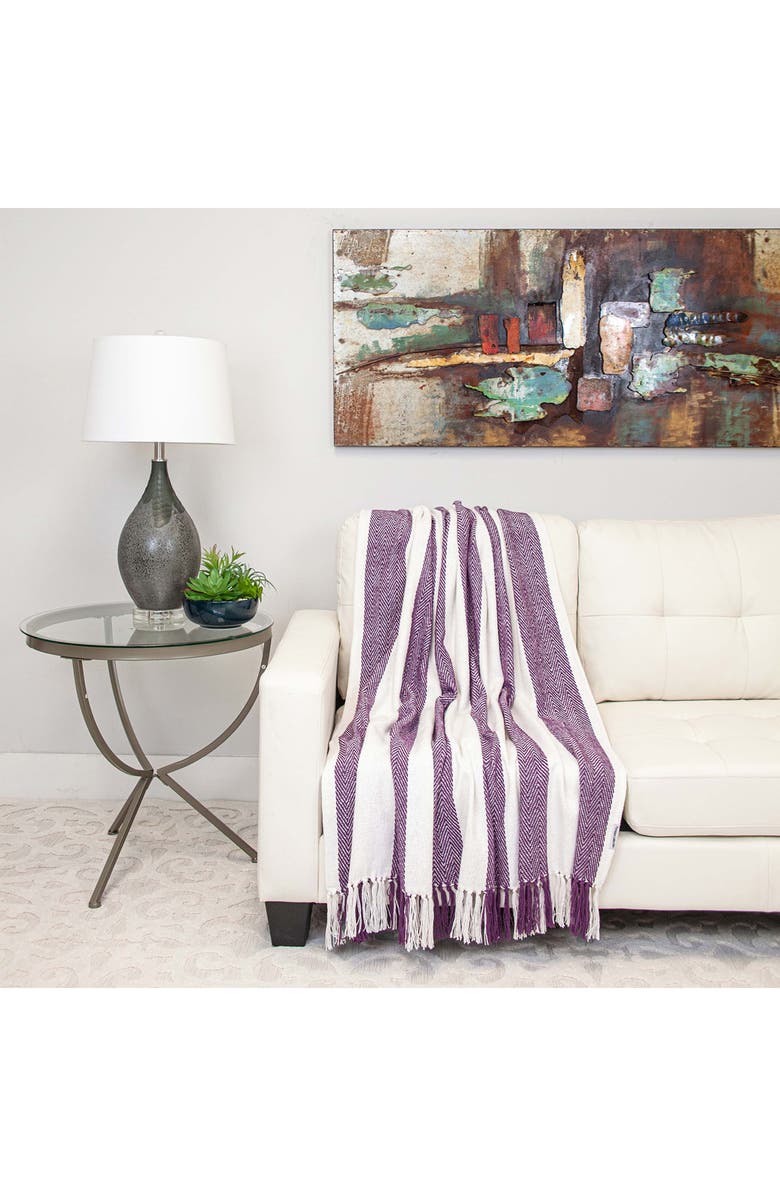 PARKLAND COLLECTION Archee Stripe Fringe Trim Cotton Throw Blanket, Alternate, color, Purple