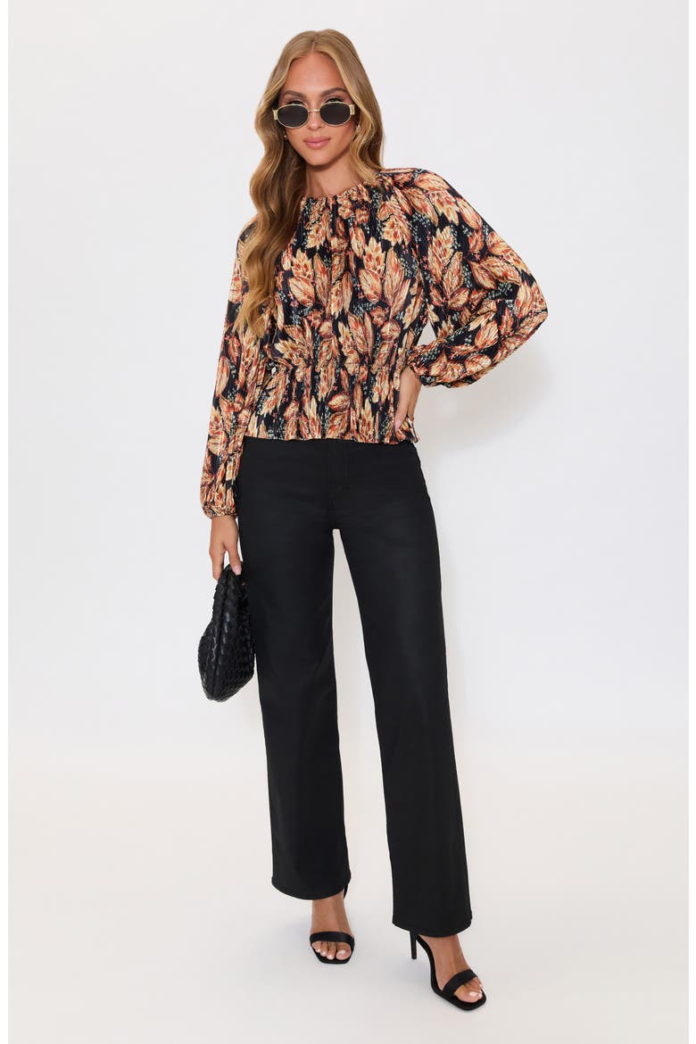 Verona Floral Plissé Peplum Top, Alternate, color, BLACK/ RUST
