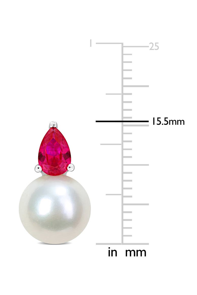Lab Created Ruby & Freshwater Pearl Stud Earrings, Alternate, color, RED
