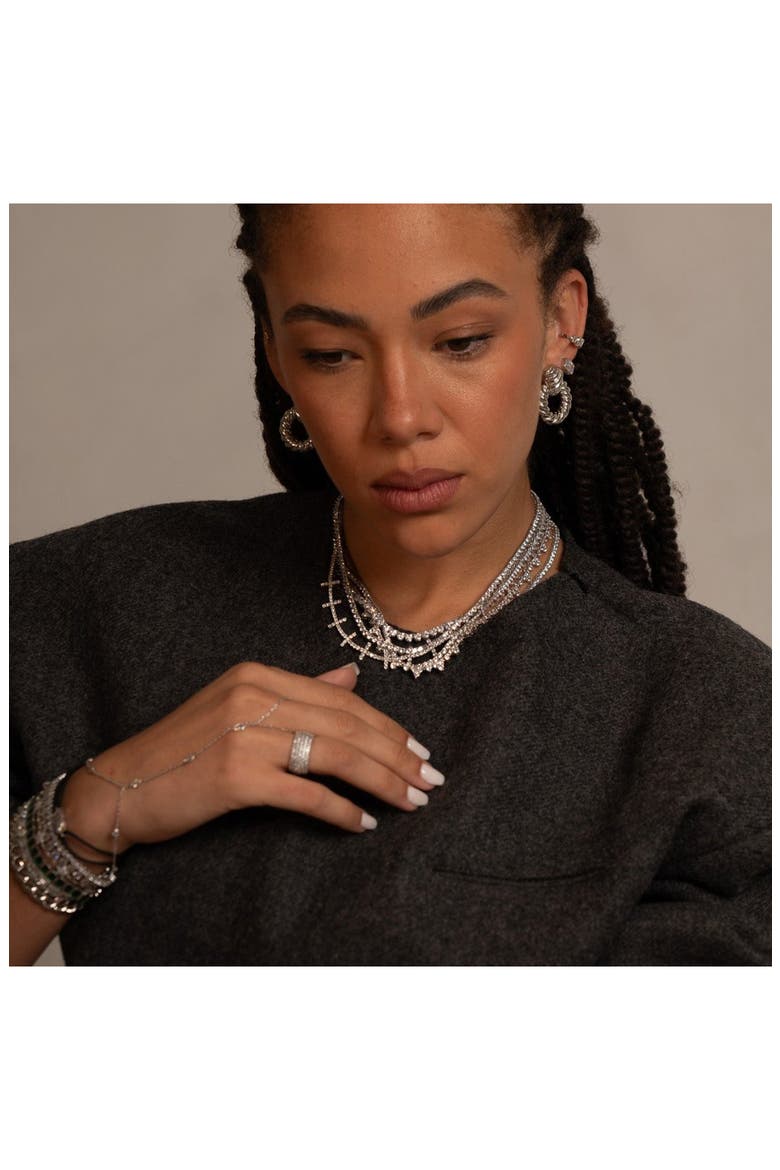 Cubic Zirconia Bar Tennis Necklace, Alternate, color, SILVER