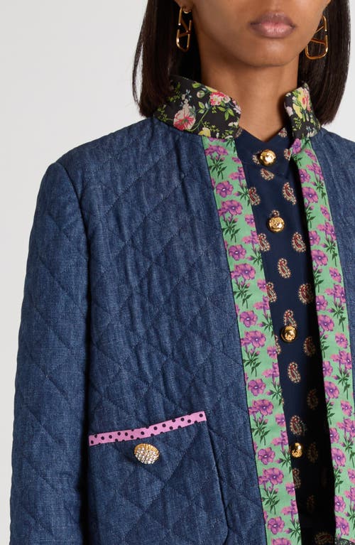 Valentino Womens Blu Medio Chambray Floral-print Denim Jacket In Blue