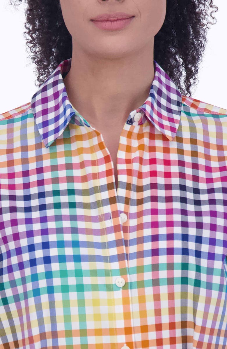 Foxcroft Rocca Rainbow Gingham Tie Waist Shirtdress, Alternate, color, Multi Plaid
