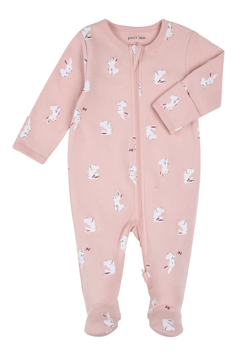 Baby Bunny Print Footie, Main, color, PINK
