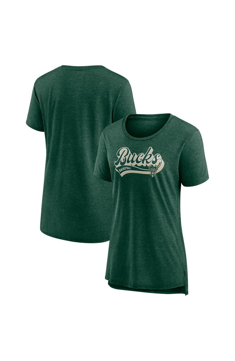 FANATICS Women's Fanatics Branded Hunter Green Milwaukee Bucks League Leader Tri-Blend T-Shirt, Main, color, Hunter Green
