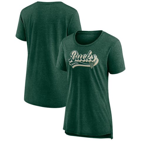 Women's Fanatics Branded Hunter Green Milwaukee Bucks League Leader Tri-Blend T-Shirt