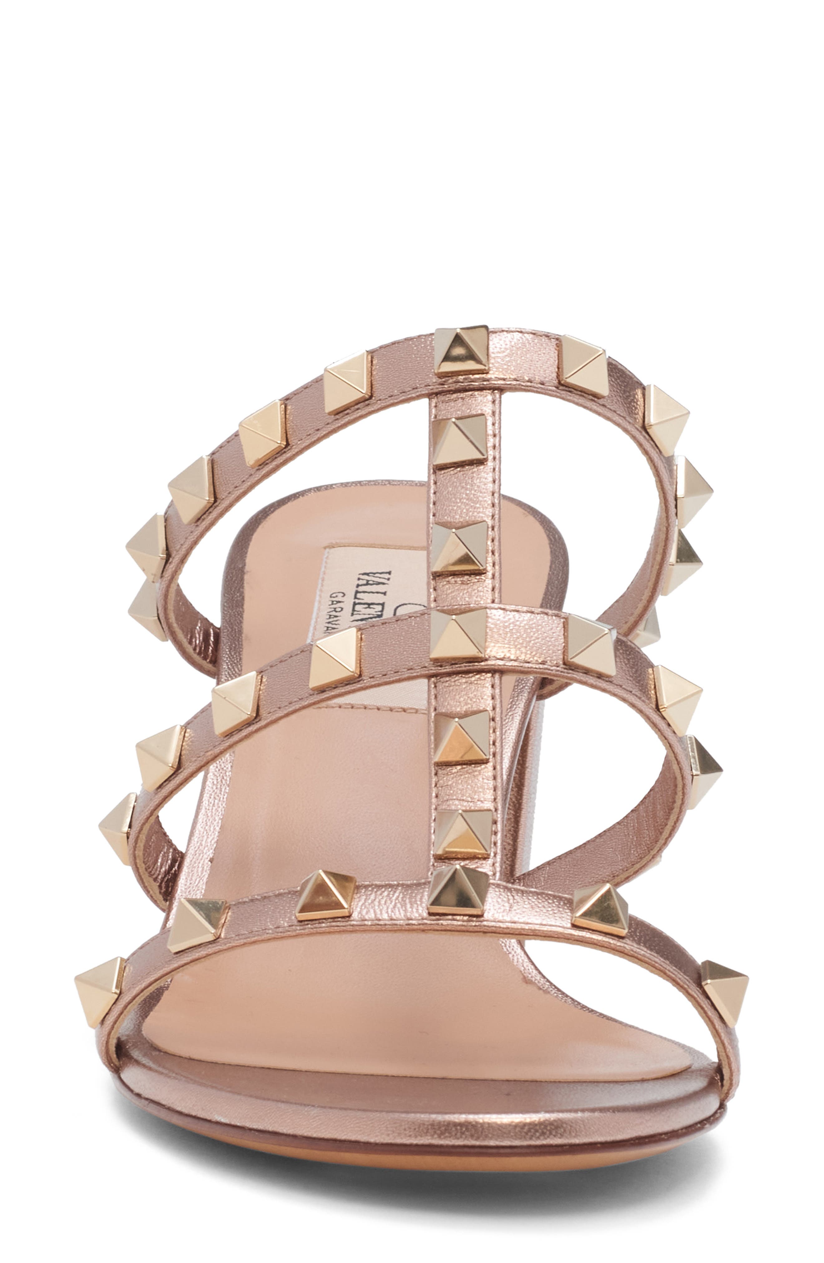 Valentino Garavani Rockstud Metallic Slide Sandal Women), Alternate, color, Rose