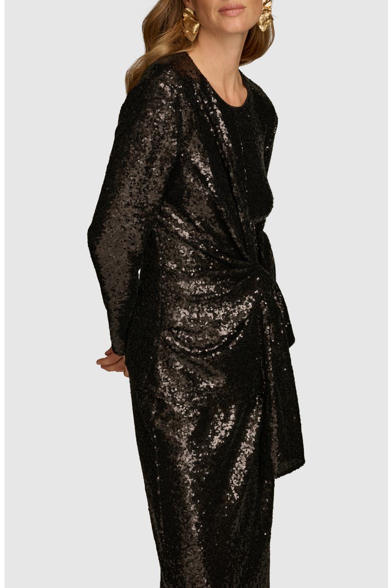 Sequin Tie Waist Long Sleeve Top, Alternate, color, BLACK