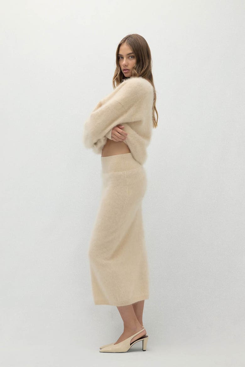 Francesca Brushed Cashmere Midi Skirt, Alternate, color, Barley