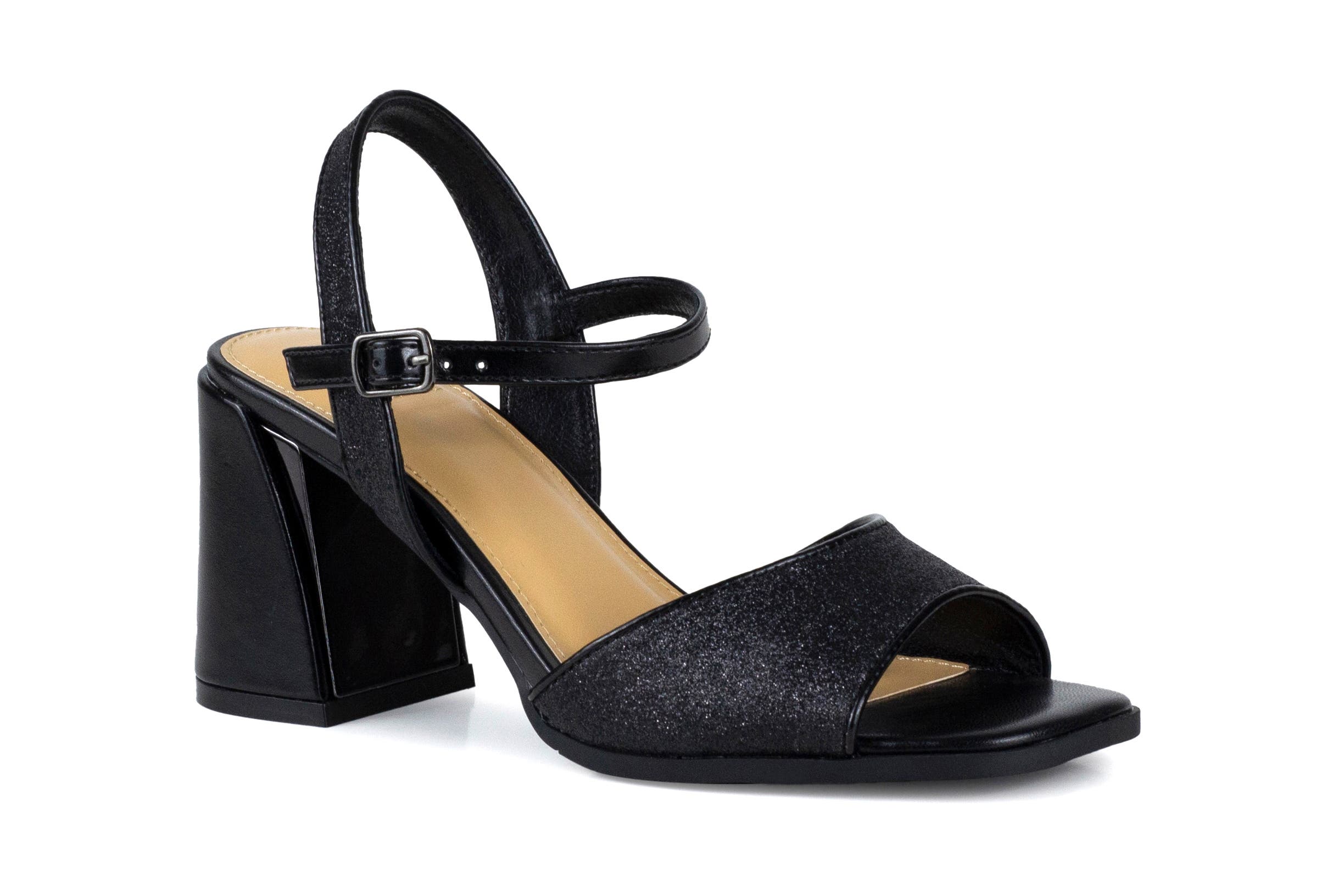 NINETY UNION Block heel metallic sandal, Main, color, Black